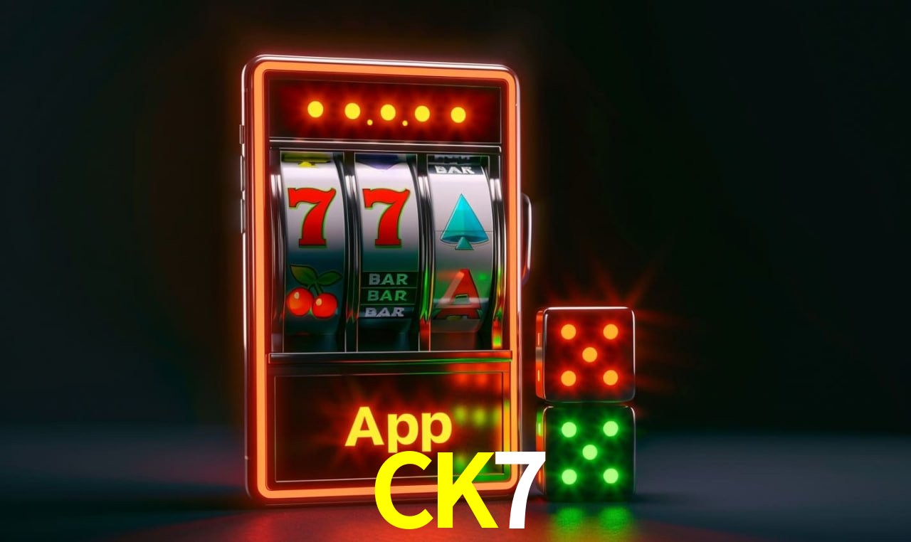 Escena dinámica inspirada en casino con iluminación CK7, cartas, fichas e íconos de juegos digitales en un espacio moderno de juegos.